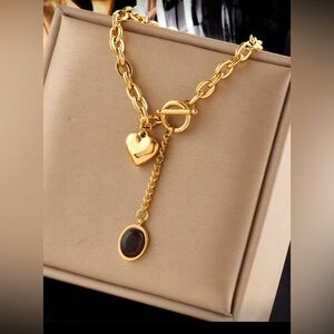 Gold and Black Heart Pendant Necklace